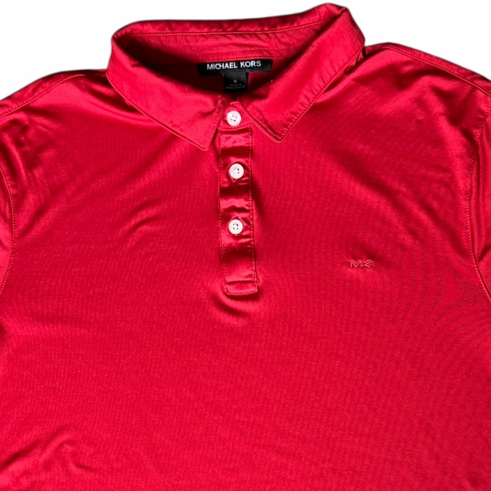 Michael Kors men’s Bold Red quarter button pullover Polo Shirt  size Medium